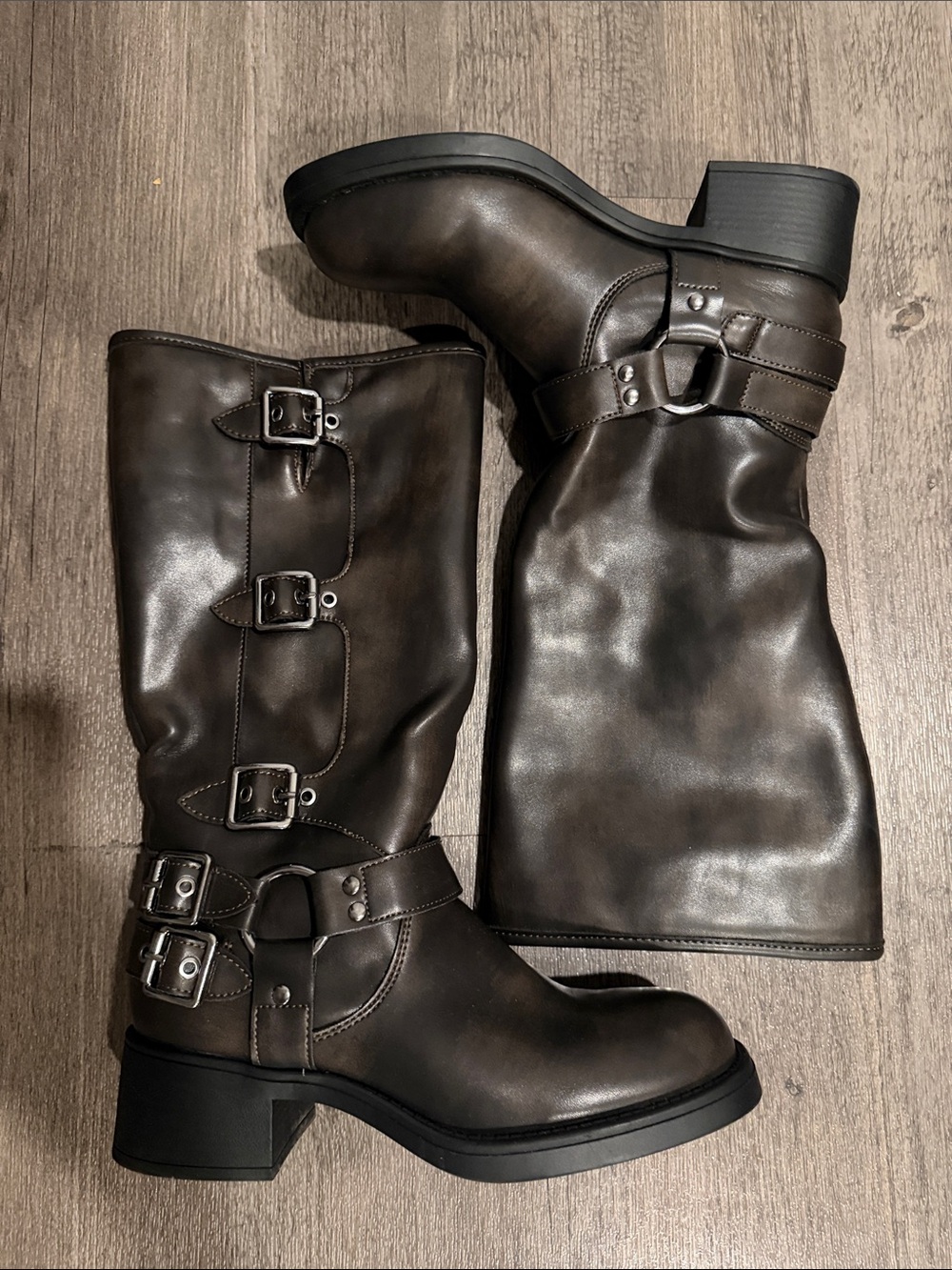 Madden Girl Dark Brown Buckle Mid-Calf Moto Boots